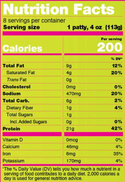 Legendary Burger's nutrition facts 